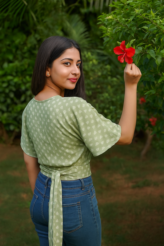 GREEN WRAP AROUND TOP