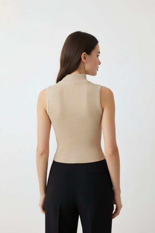 BEIGE SLEEVELESS STRETCHABLE TOP
