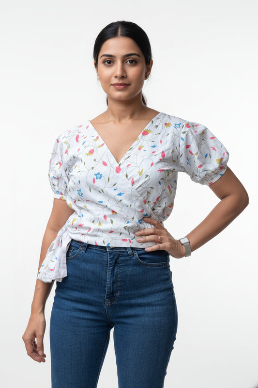 FLORAL PRINTED WRAP AROUND TOP