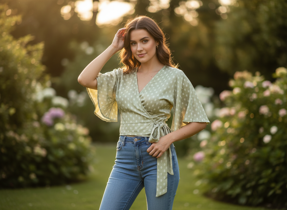 GREEN WRAP AROUND TOP