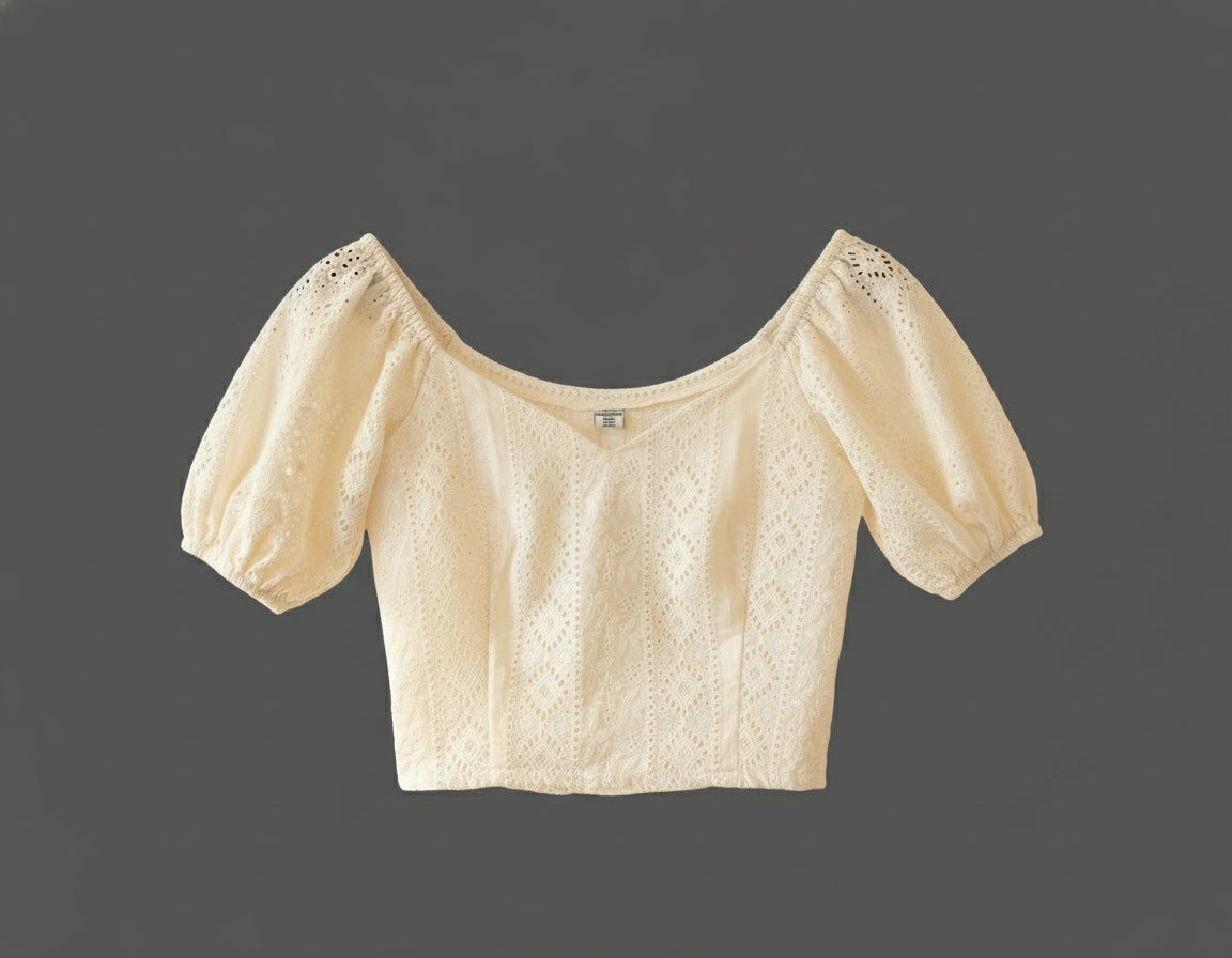 OFF-WHITE COTTON PUFF SLEEVES TOP
