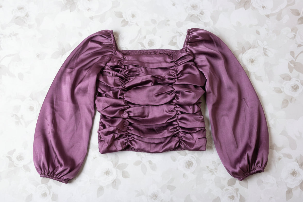 WINE COLOR OFF SHOULDER SATIN SILK TOP