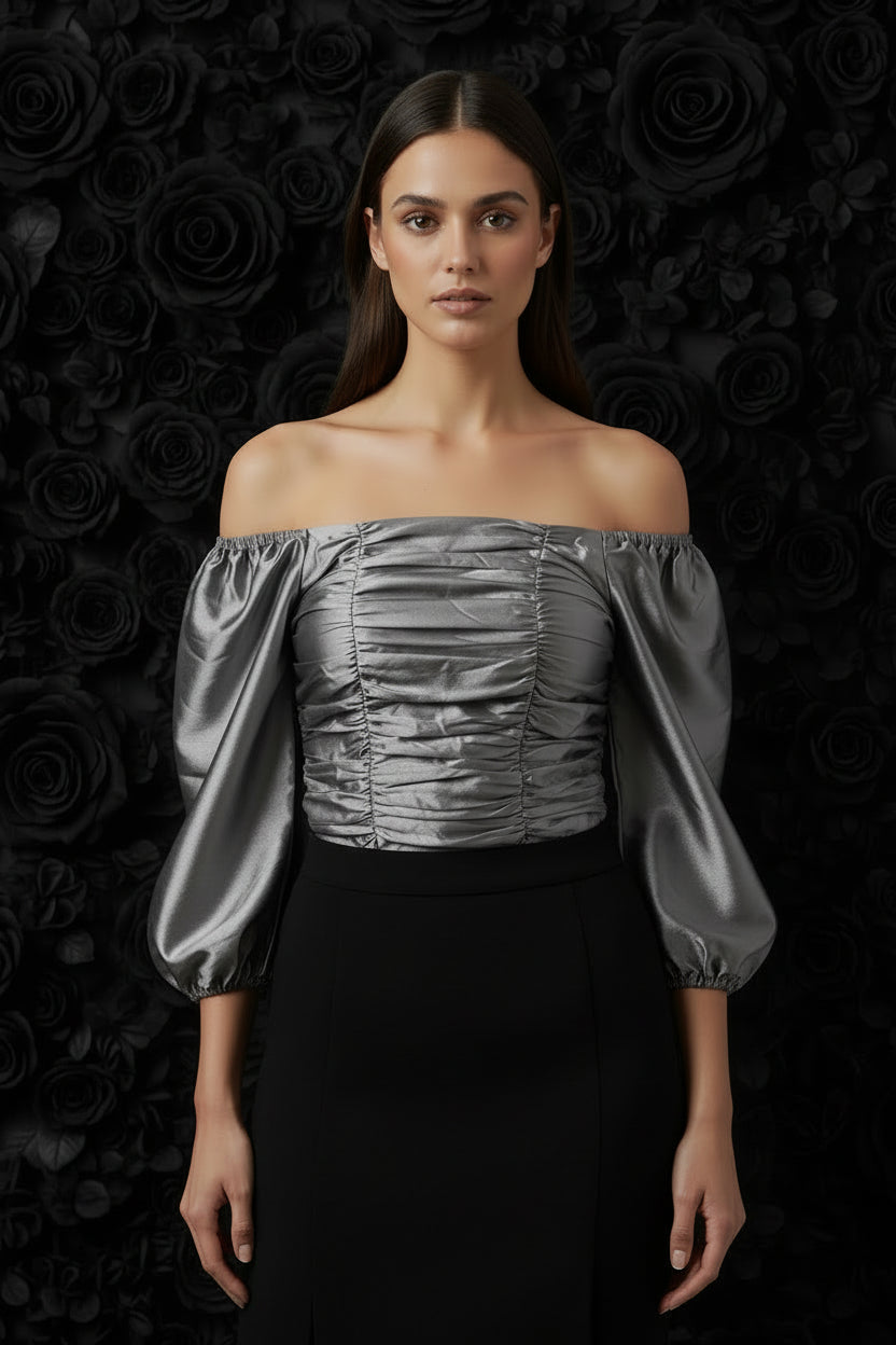 GREY OFF SHOULDER TOP