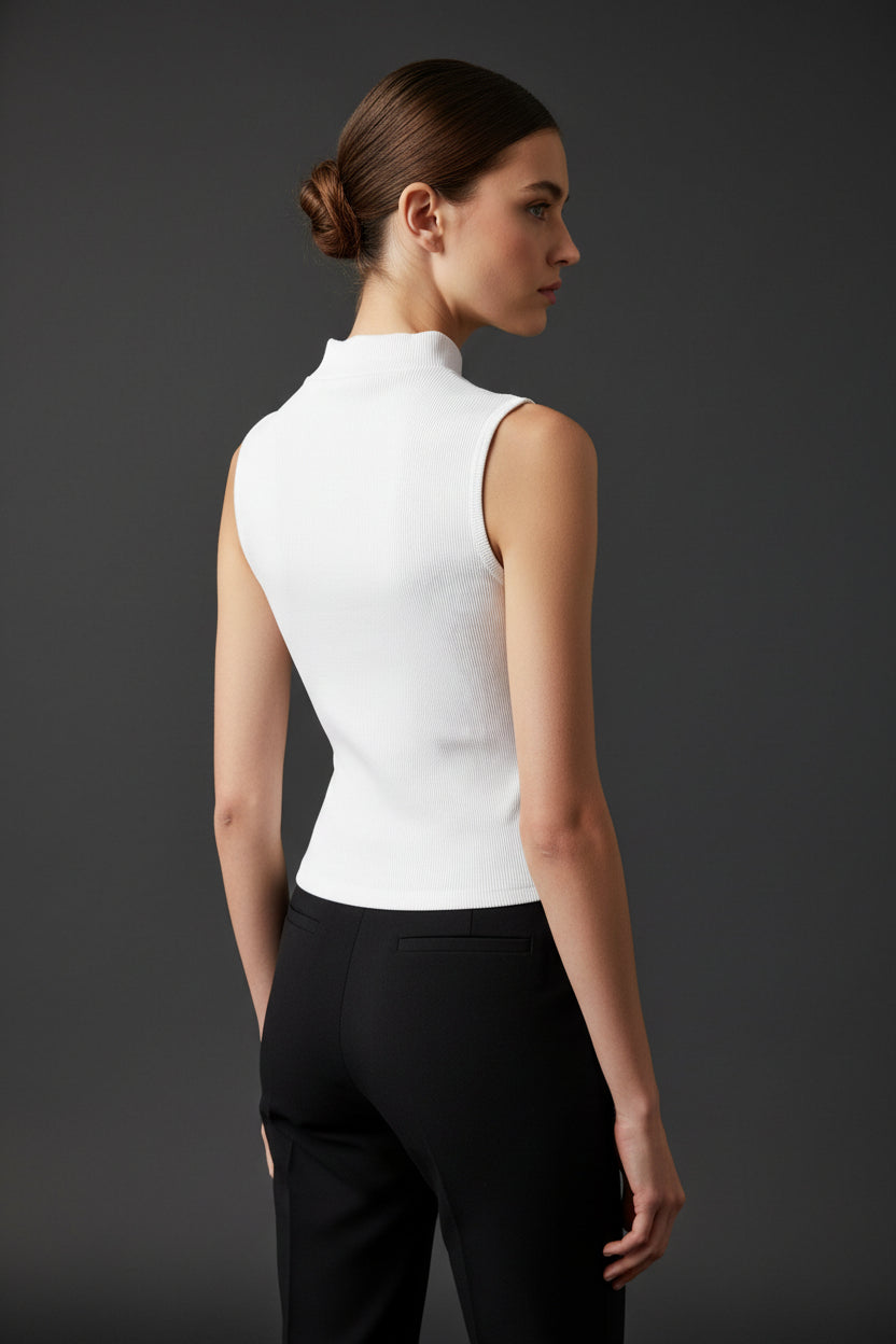 WHITE STRETCHABLE SLEEVELESS TOP