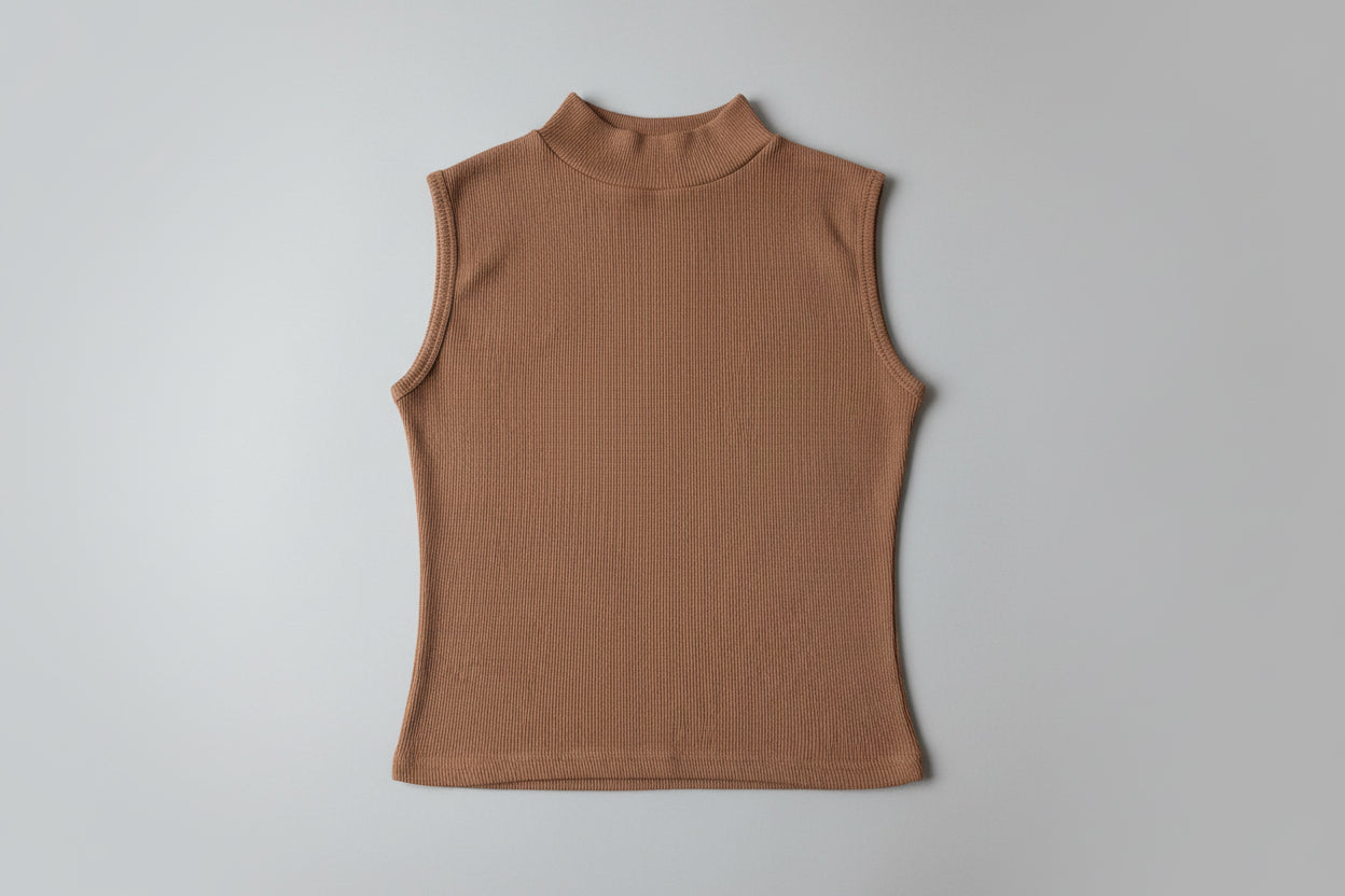 DARK BROWN HIGH NECK SLEEVELESS TOP