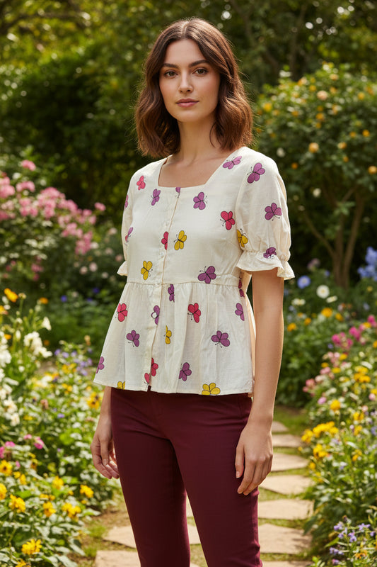 SHORT FRILL SLEEVES TOP