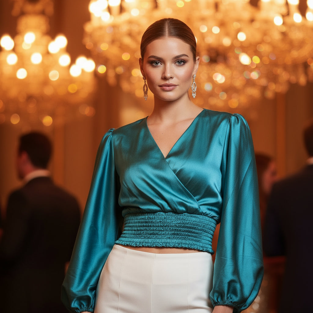 V NECK TEAL TOP