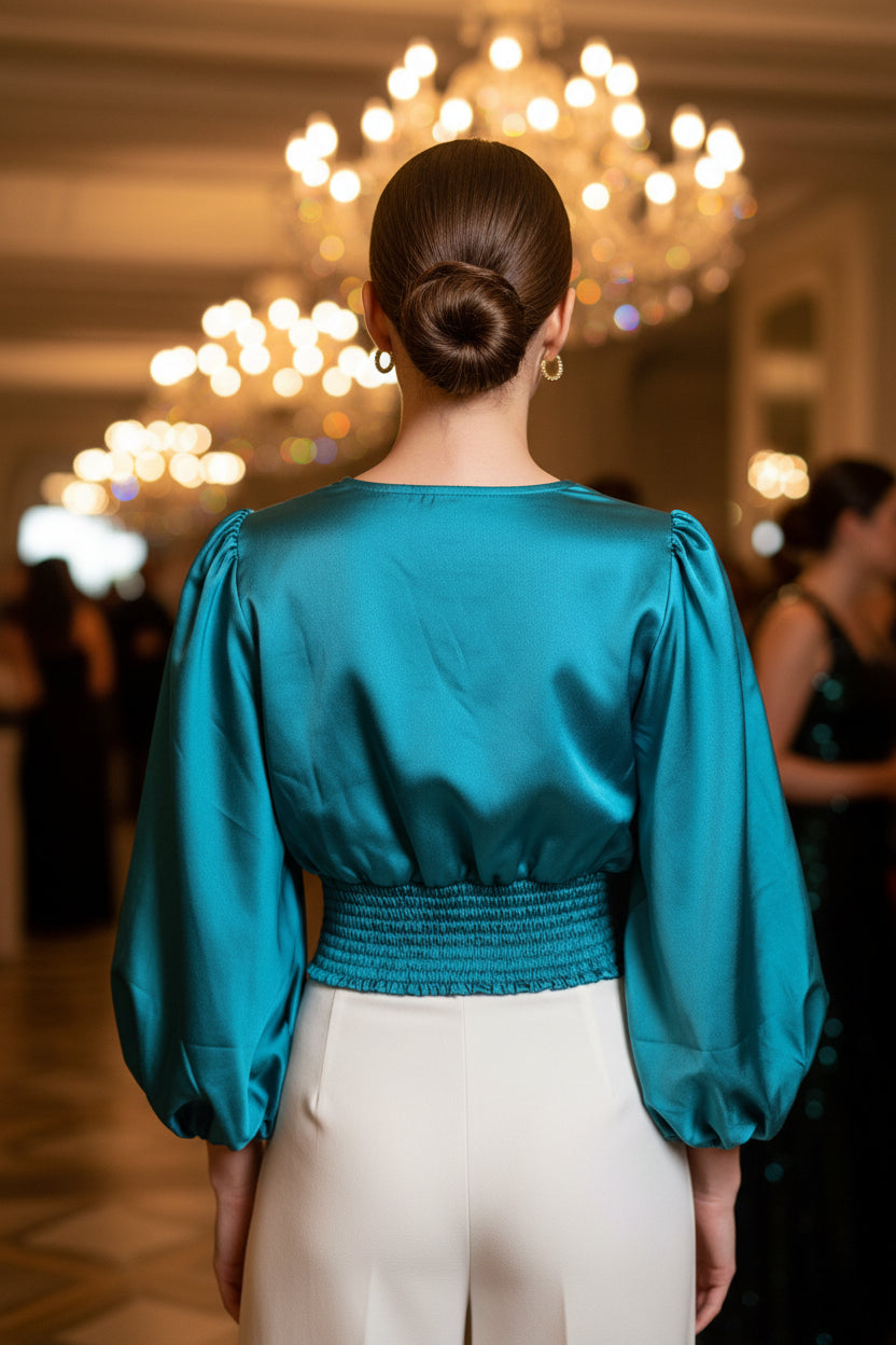 V NECK TEAL TOP
