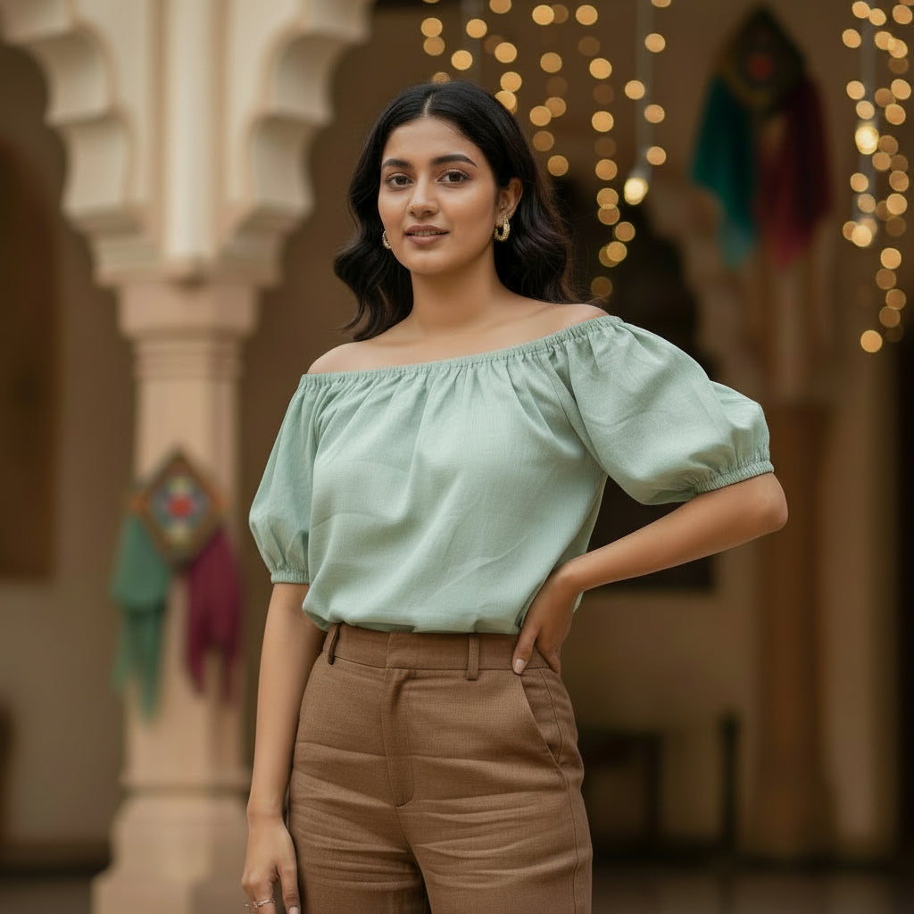 DUSTY MINT GREEN BALLOON TOP