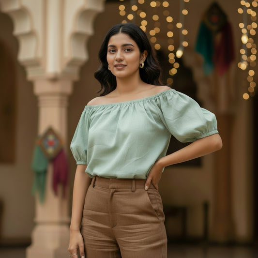 DUSTY MINT GREEN BALLOON TOP