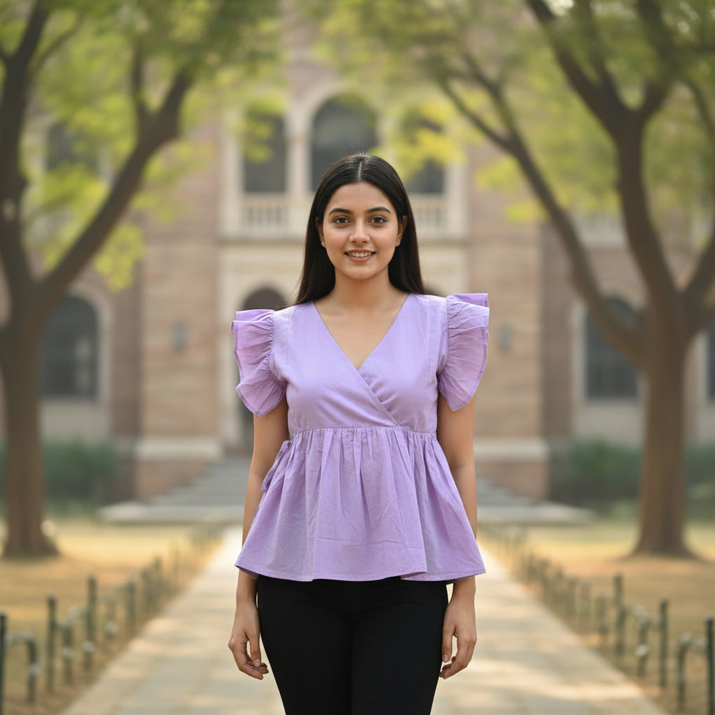 LAVENDER SHORT RUFFLE SLEEVES