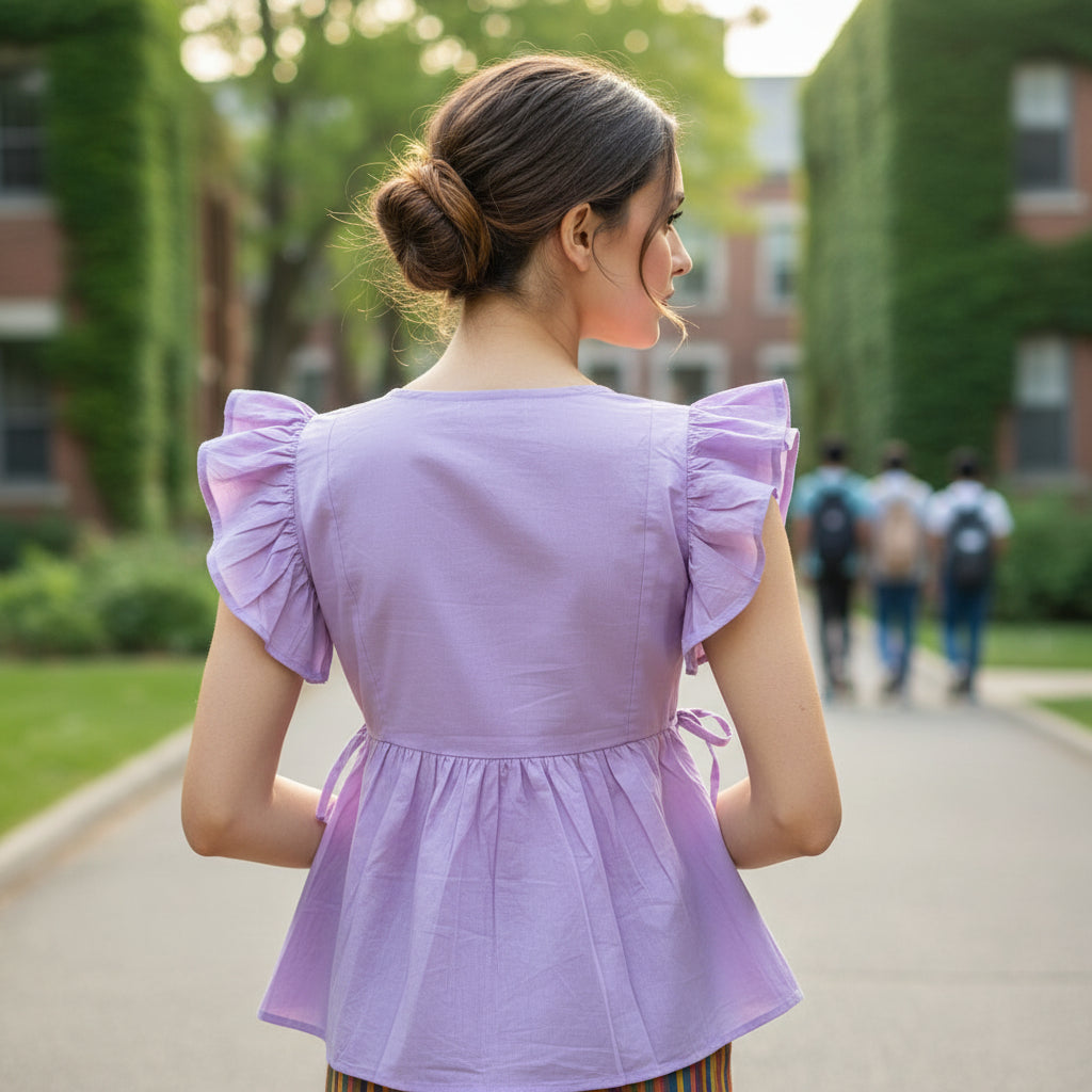 LAVENDER SHORT RUFFLE SLEEVES
