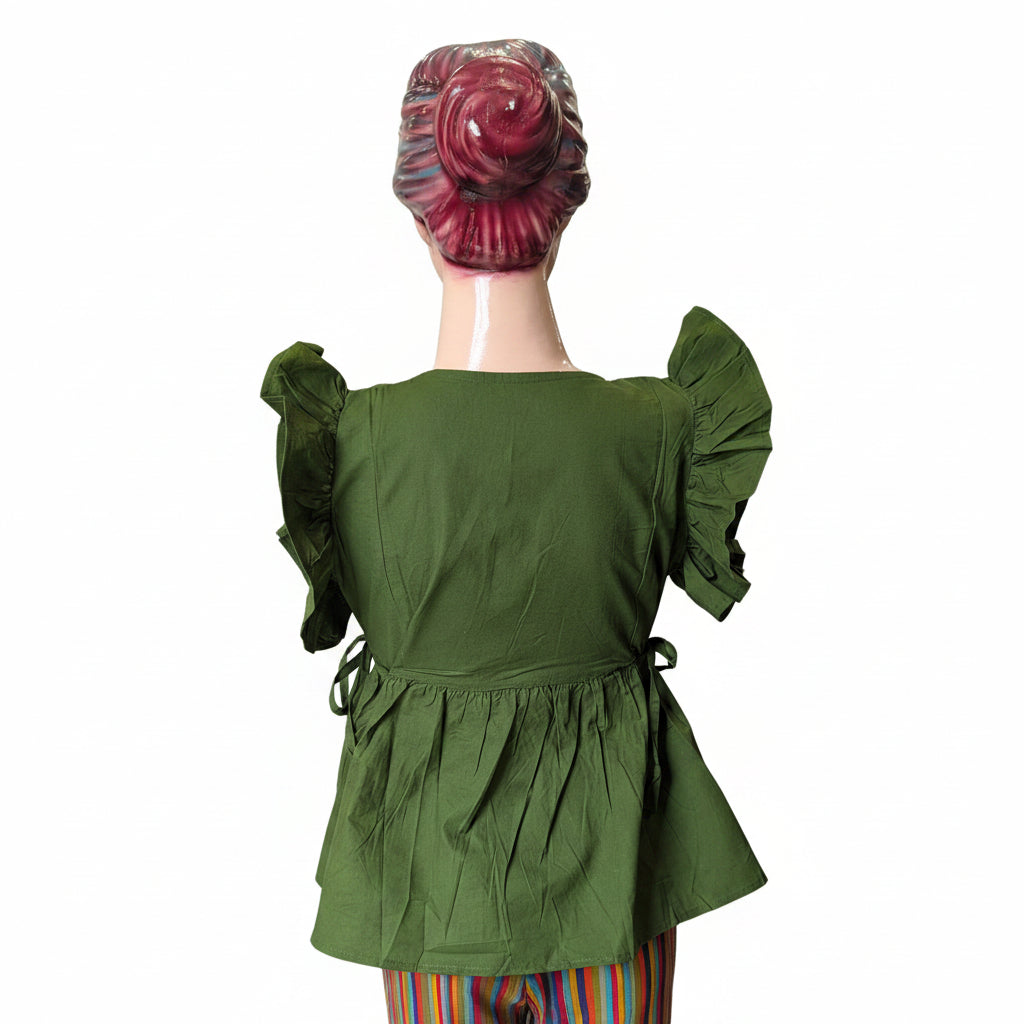 GREEN SHORT RUFFELE SLEEVES TOP