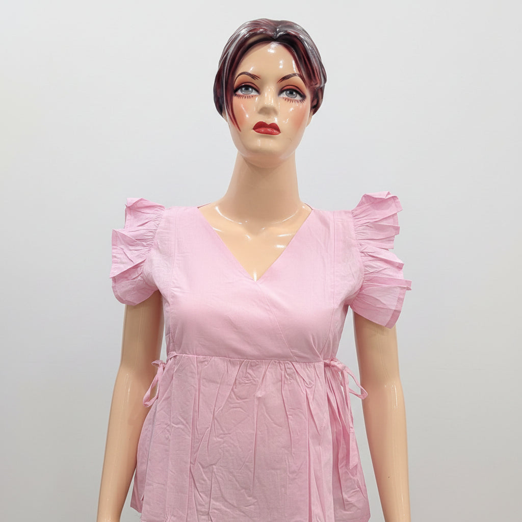 BABY PINK SHORT RUFFLE SLEEVES TOP