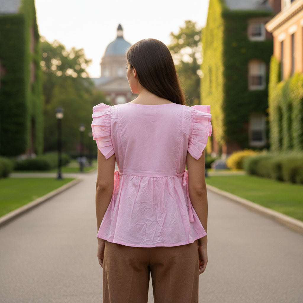 BABY PINK SHORT RUFFLE SLEEVES TOP