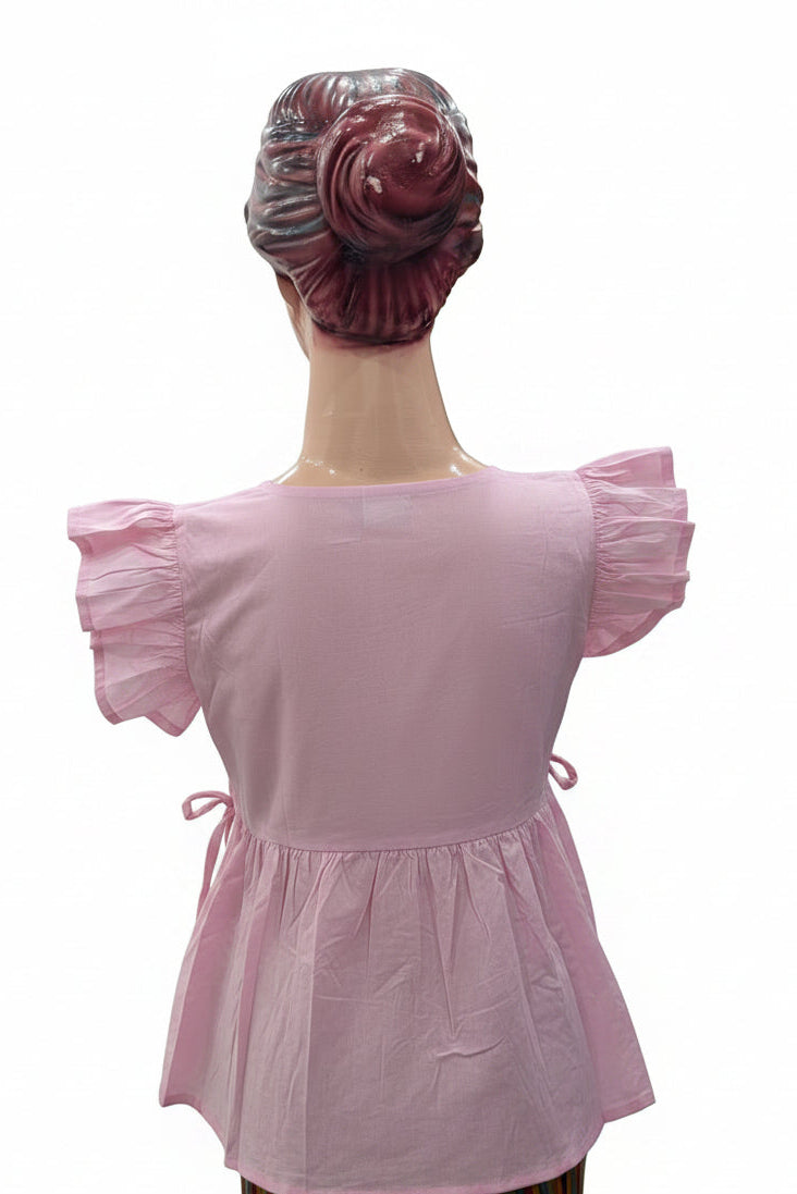 BABY PINK SHORT RUFFLE SLEEVES TOP