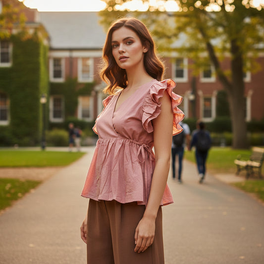 PEACH SHORT RUFFELE SLEEVES TOP
