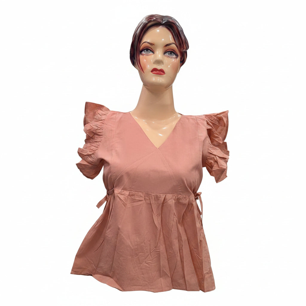 PEACH SHORT RUFFELE SLEEVES TOP