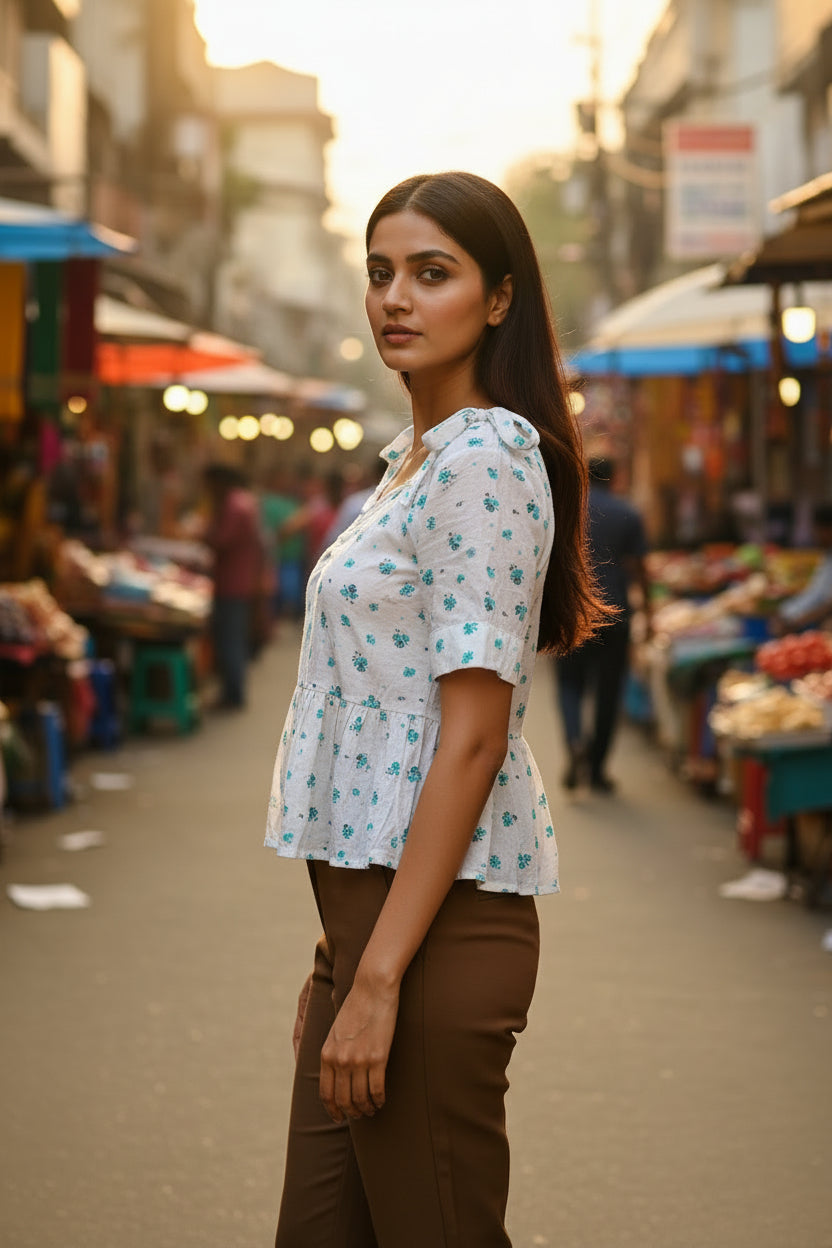 PRINTED PEPLUM TOP
