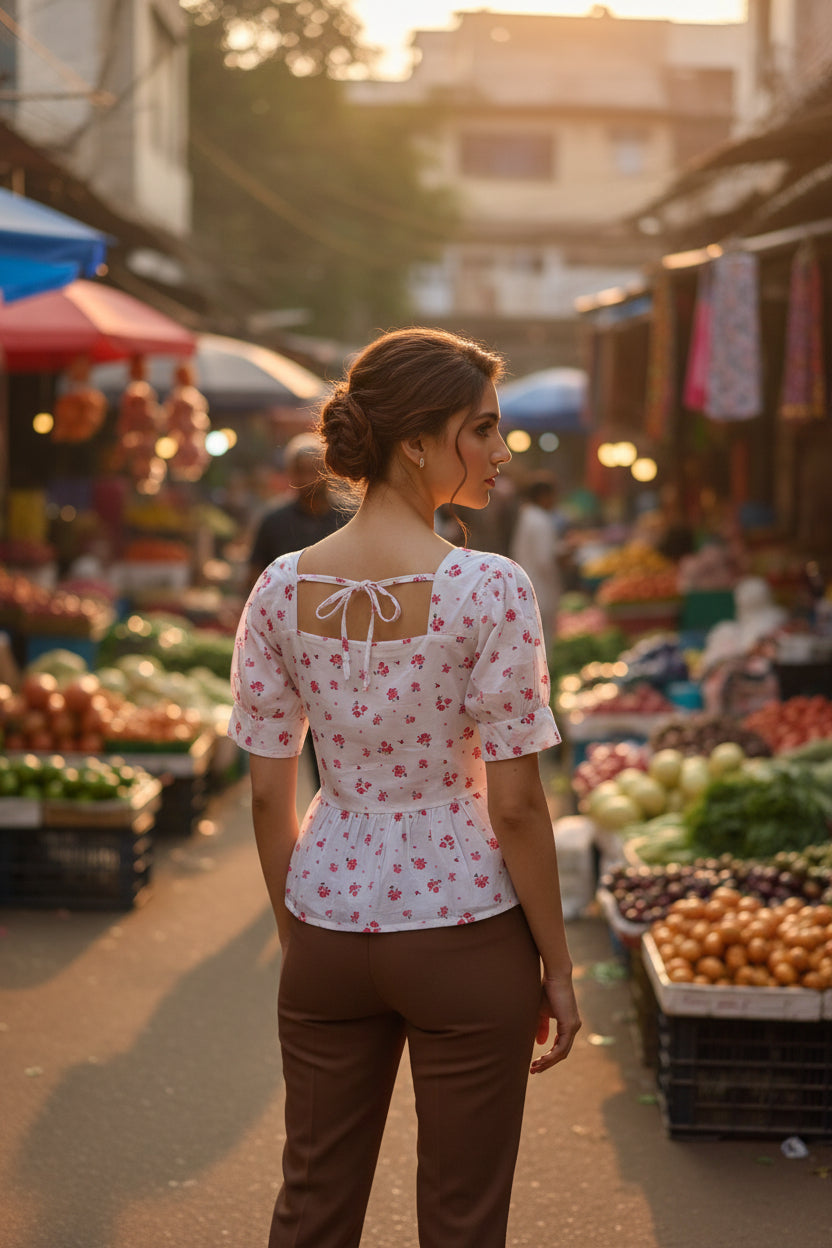 PRINTED PEPLUM TOP