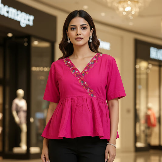 SHORT SLEEVES PEPLUM TOP