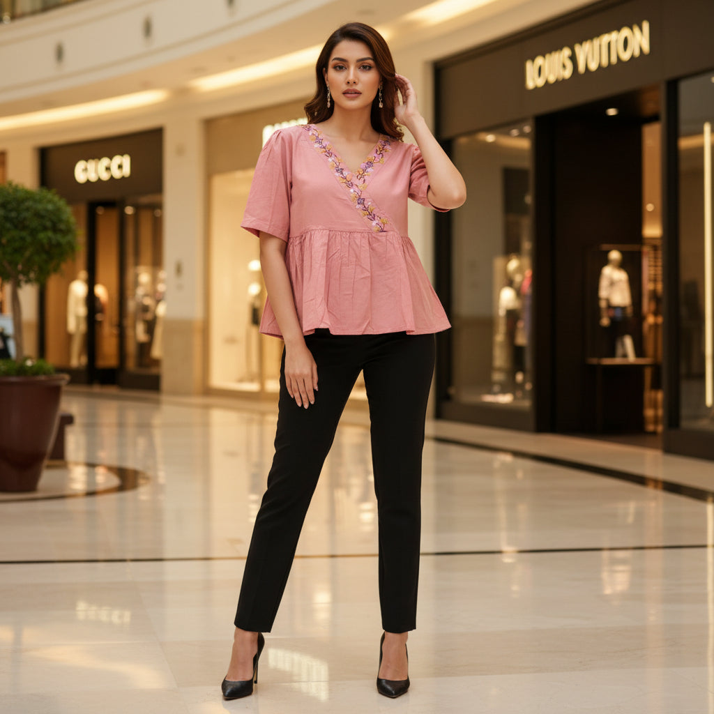 SHORT SLEEVES PEPLUM TOP