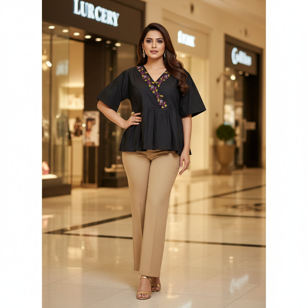 SHORT SLEEVES PEPLUM TOP