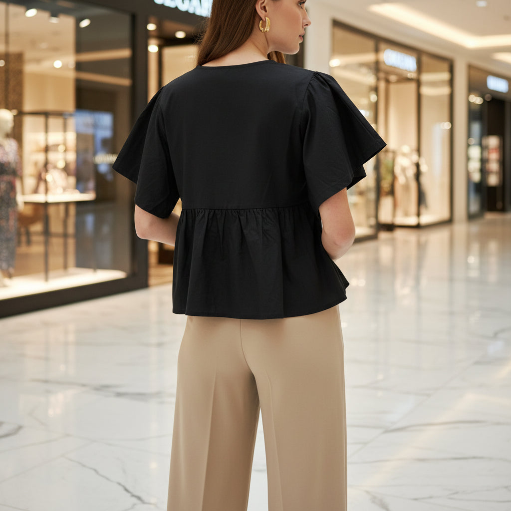 SHORT SLEEVES PEPLUM TOP