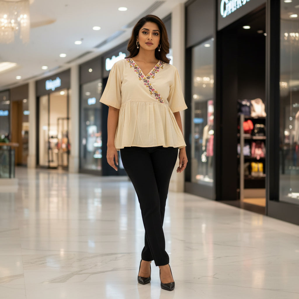SHORT SLEEVES PEPLUM TOP