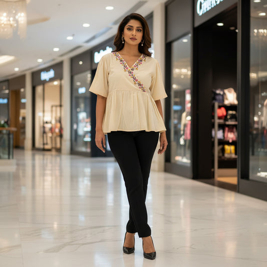 SHORT SLEEVES PEPLUM TOP