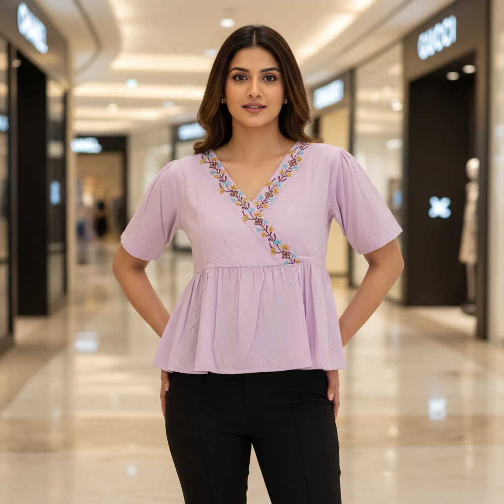 SHORT SLEEVES PEPLUM TOP