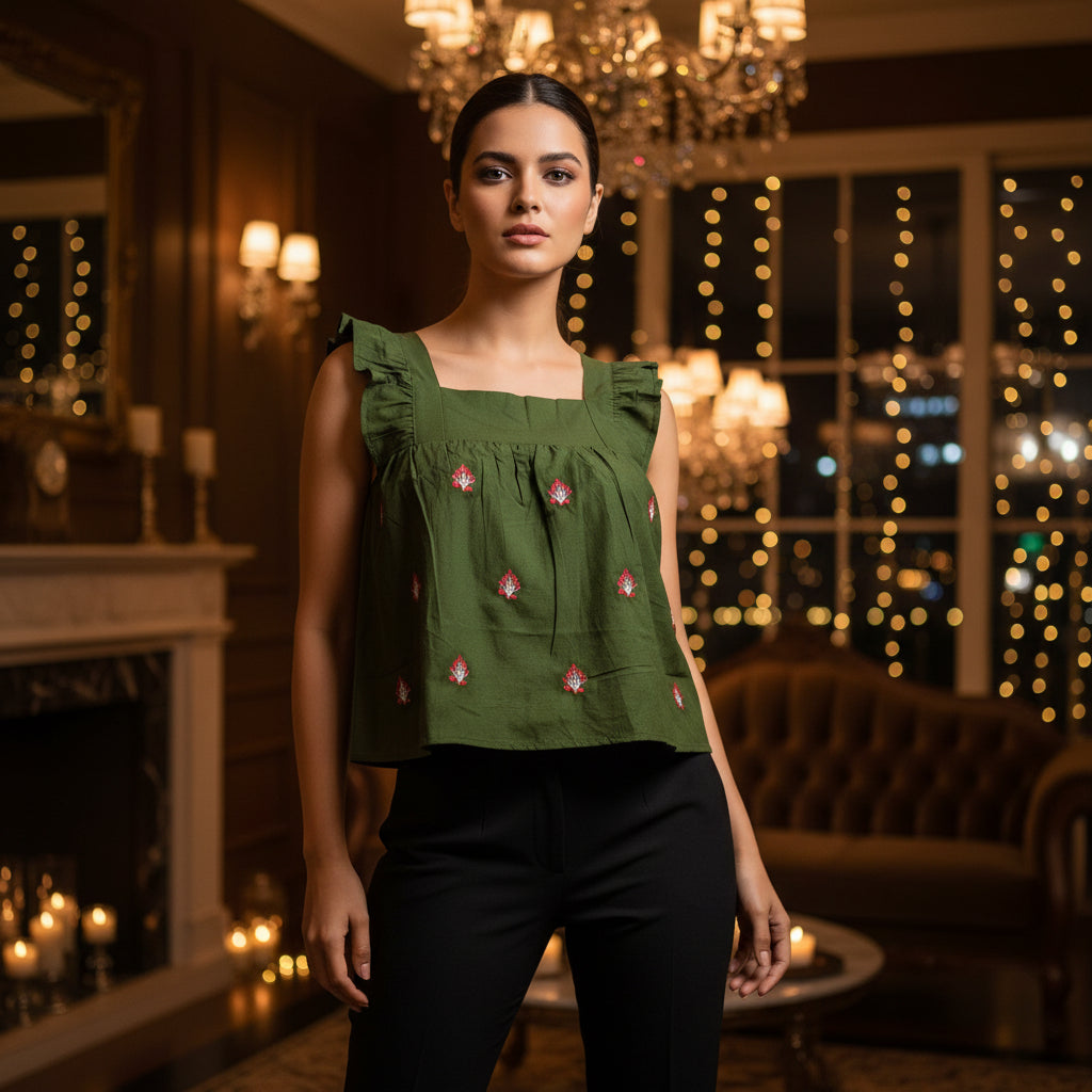 GREEN BABY DOLL TOP