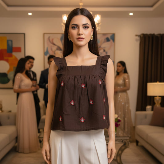 CHOCHOLATE BROWN BABY DOLL TOP