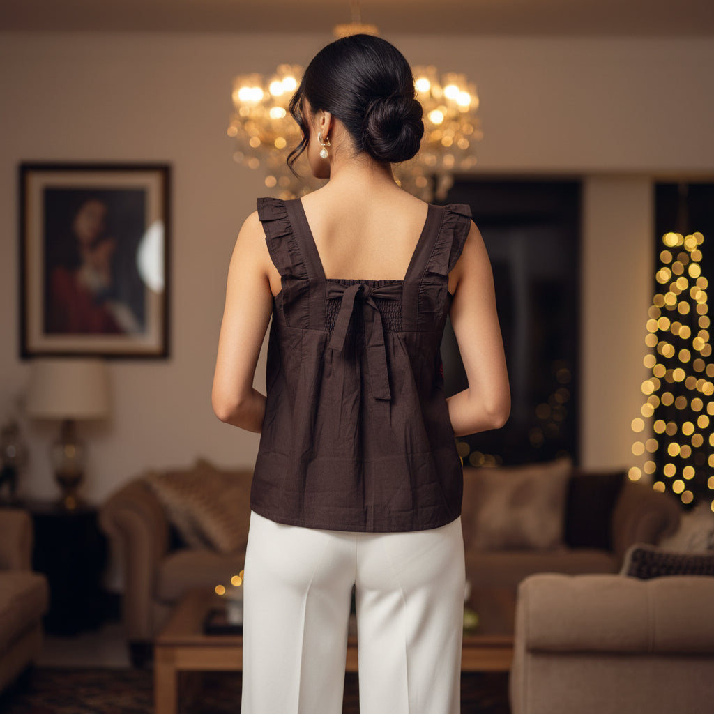 CHOCHOLATE BROWN BABY DOLL TOP