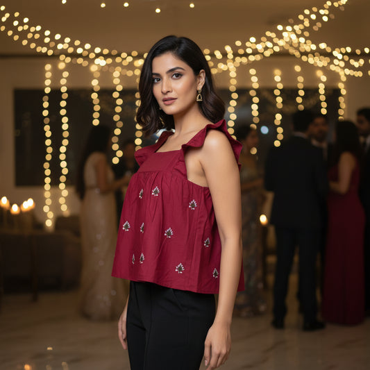 MAROON BABY DOLL TOP