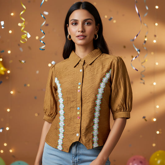 DESIGNER SHIRT STYLE BROWN TOP