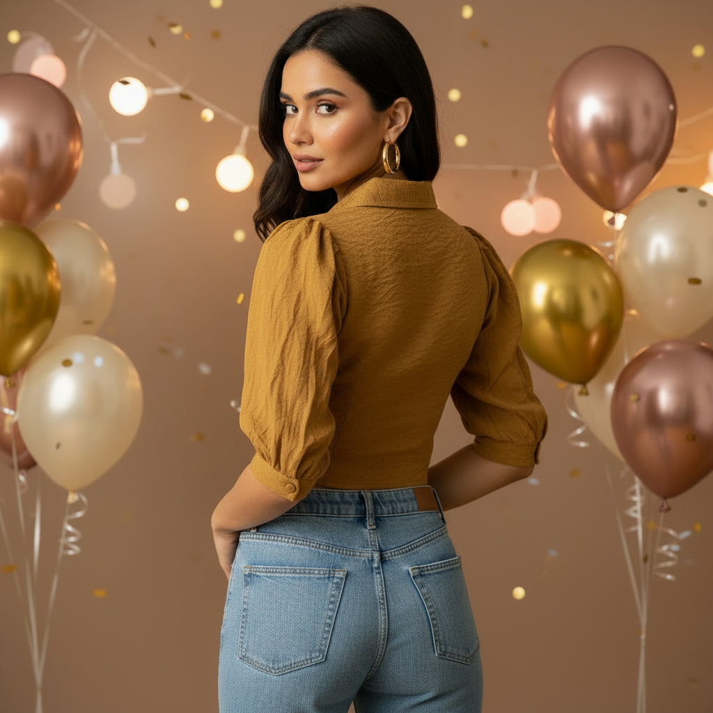 DESIGNER SHIRT STYLE BROWN TOP