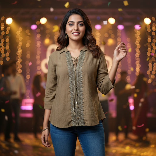 PEASANT -STYLE V-NECK TOP