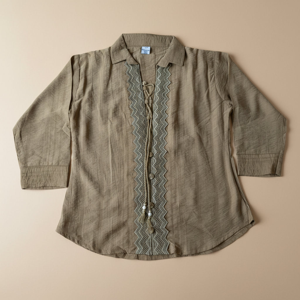 PEASANT -STYLE V-NECK TOP