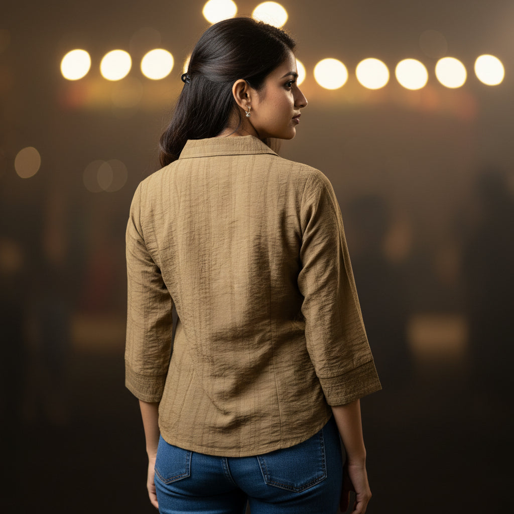 PEASANT -STYLE V-NECK TOP