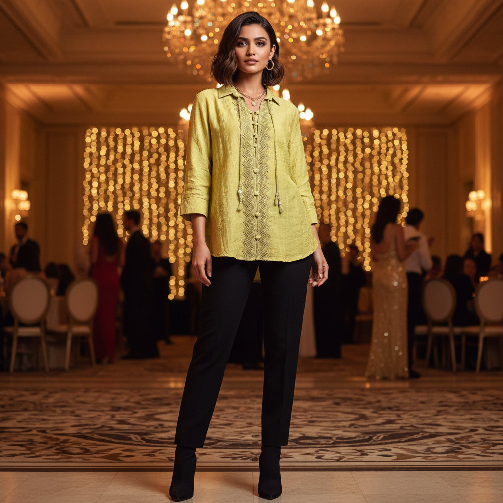 PEASANT -STYLE V-NECK TOP