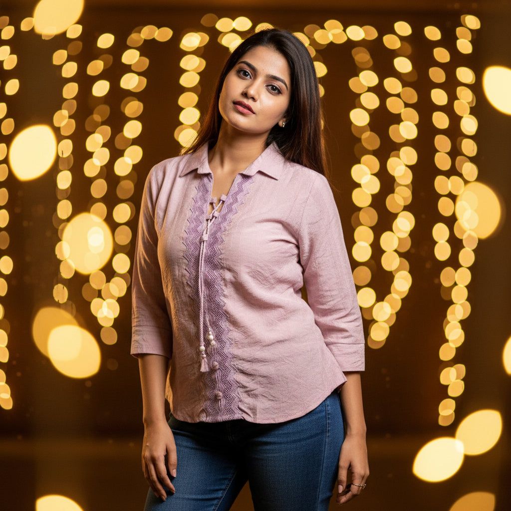 PEASANT -STYLE V-NECK TOP
