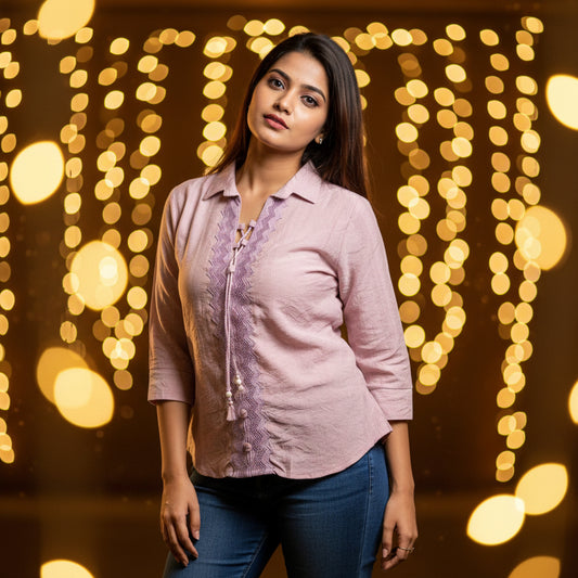 PEASANT -STYLE V-NECK TOP