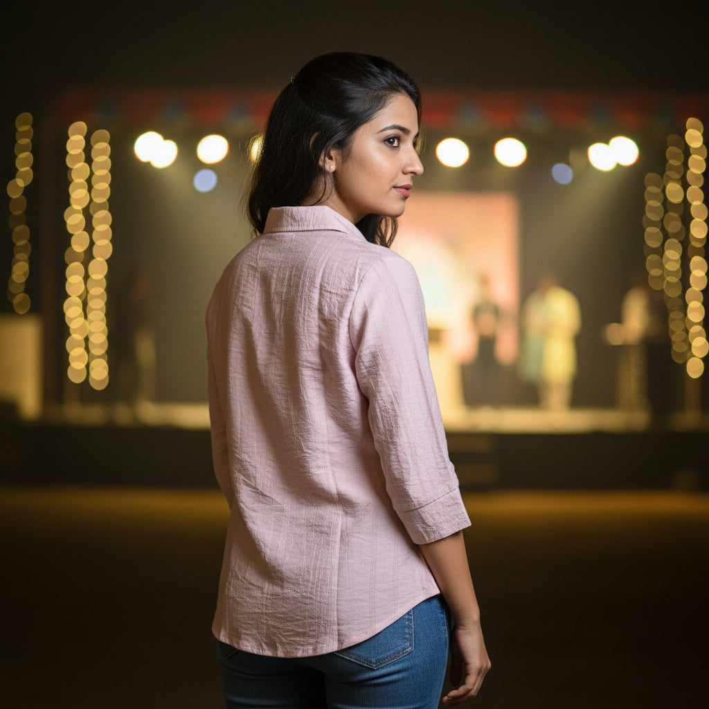 PEASANT -STYLE V-NECK TOP