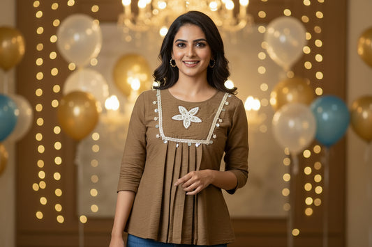 BROWN YOKE TOP
