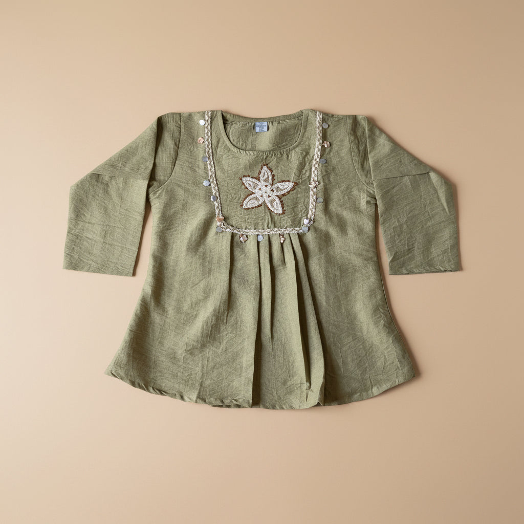 OLIVE GREEN YOKE TOP