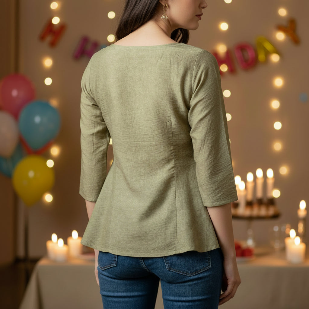 OLIVE GREEN YOKE TOP