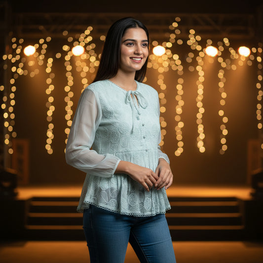 SKY BLUE CHIFFON TOP