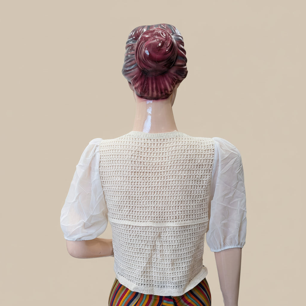 Vintage Bloom Embroidered Puff-Sleeve Top