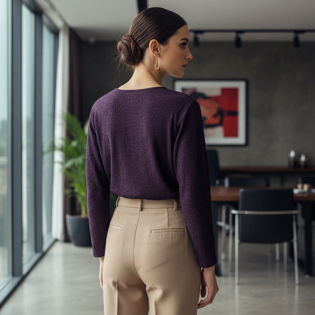 Plum Side-Gathered V-Neck Top